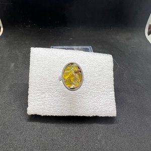 Yellow quartz stainless steel ring - size 7.75
